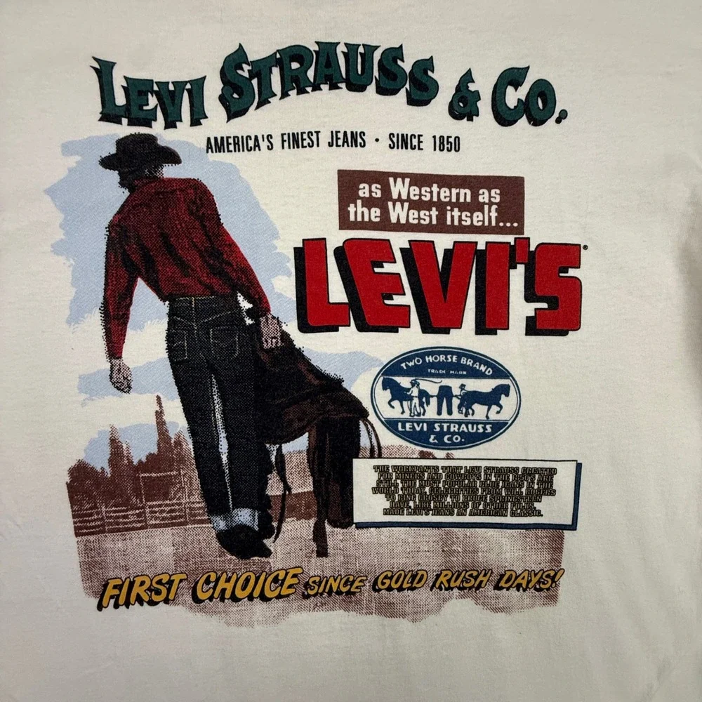 Levi's T-Shirt Mens Medium Vintage 80's Western Cowboy Graphic USA Single Stitch